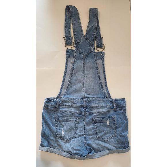 Bib Overalls Shorts Blue Stretch Jean Shortie Rolled Hem Women Size 7 Blue Spice - Picture 3 of 6